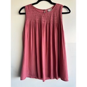 Dolan Left Coast Collection Sleeveless Swing Tank Top Smocked Yoke Pink Size S